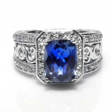 4.00 Cts. 18K White Gold Sapphire Diamond Cocktail Ring